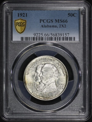Obverse of this 1921 50C Alabama, 2X2 Silver Commemorative PCGS MS-66