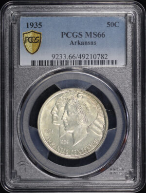 Obverse of this 1935 50C Arkansas Silver Commemorative PCGS MS-66