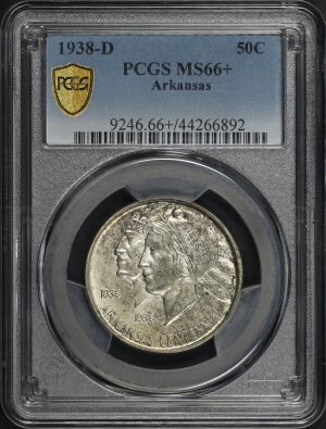 Obverse of this 1938-D 50C Arkansas Silver Commemorative PCGS MS-66+