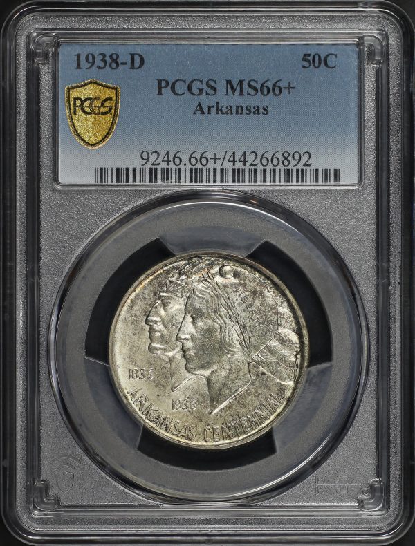 Obverse of this 1938-D 50C Arkansas Silver Commemorative PCGS MS-66+