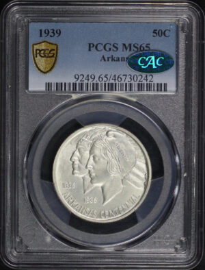 Obverse of this 1939 50C Arkansas Silver Commemorative PCGS MS-65 CAC