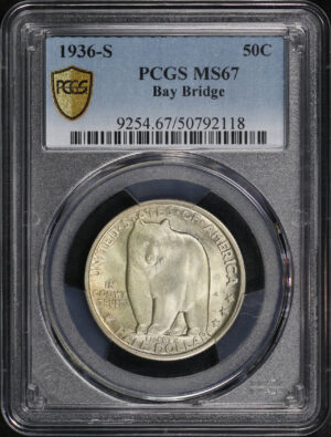 Obverse of this 1936-S 50C Bay Bridge Silver Commemorative PCGS MS-67