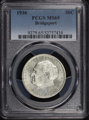 Obverse of this 1936 50C Bridgeport Silver Commemorative PCGS MS-65