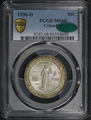 Obverse of this 1936-D 50C Columbia Silver Commemorative PCGS MS-68 CAC