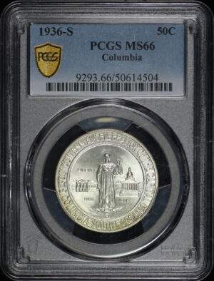 Obverse of this 1936-S 50C Columbia Silver Commemorative PCGS MS-66