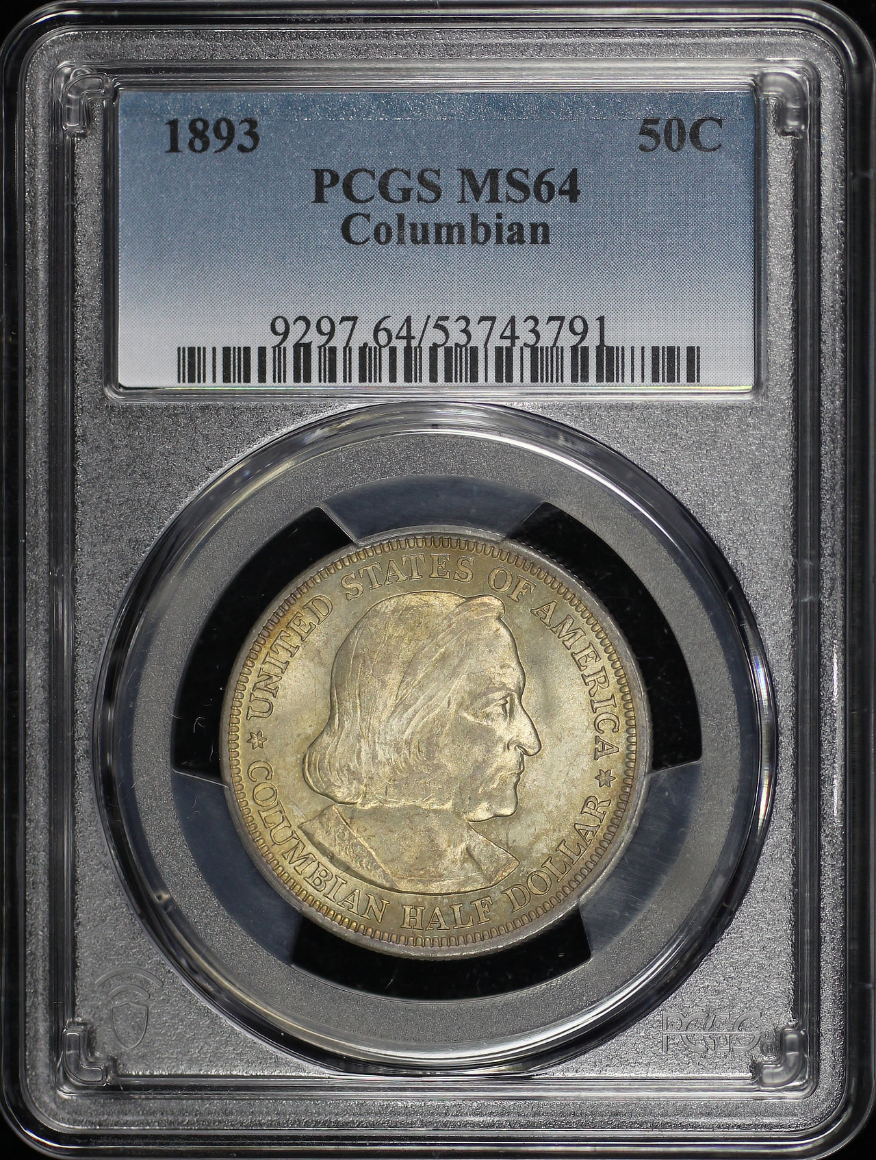 Obverse of this 1893 Silver Commemorative Columbian 50C PCGS MS-64