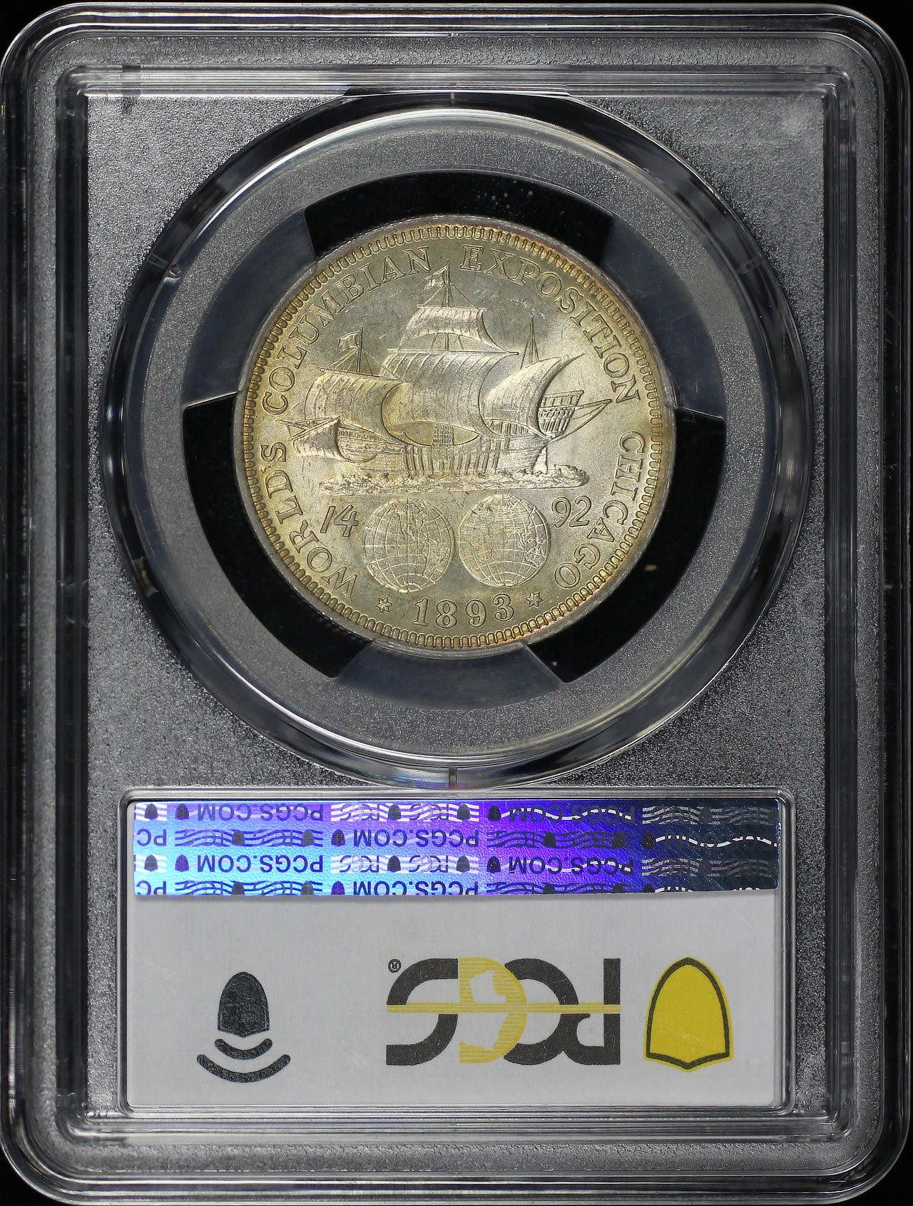 Reverse of this 1893 Silver Commemorative Columbian 50C PCGS MS-64