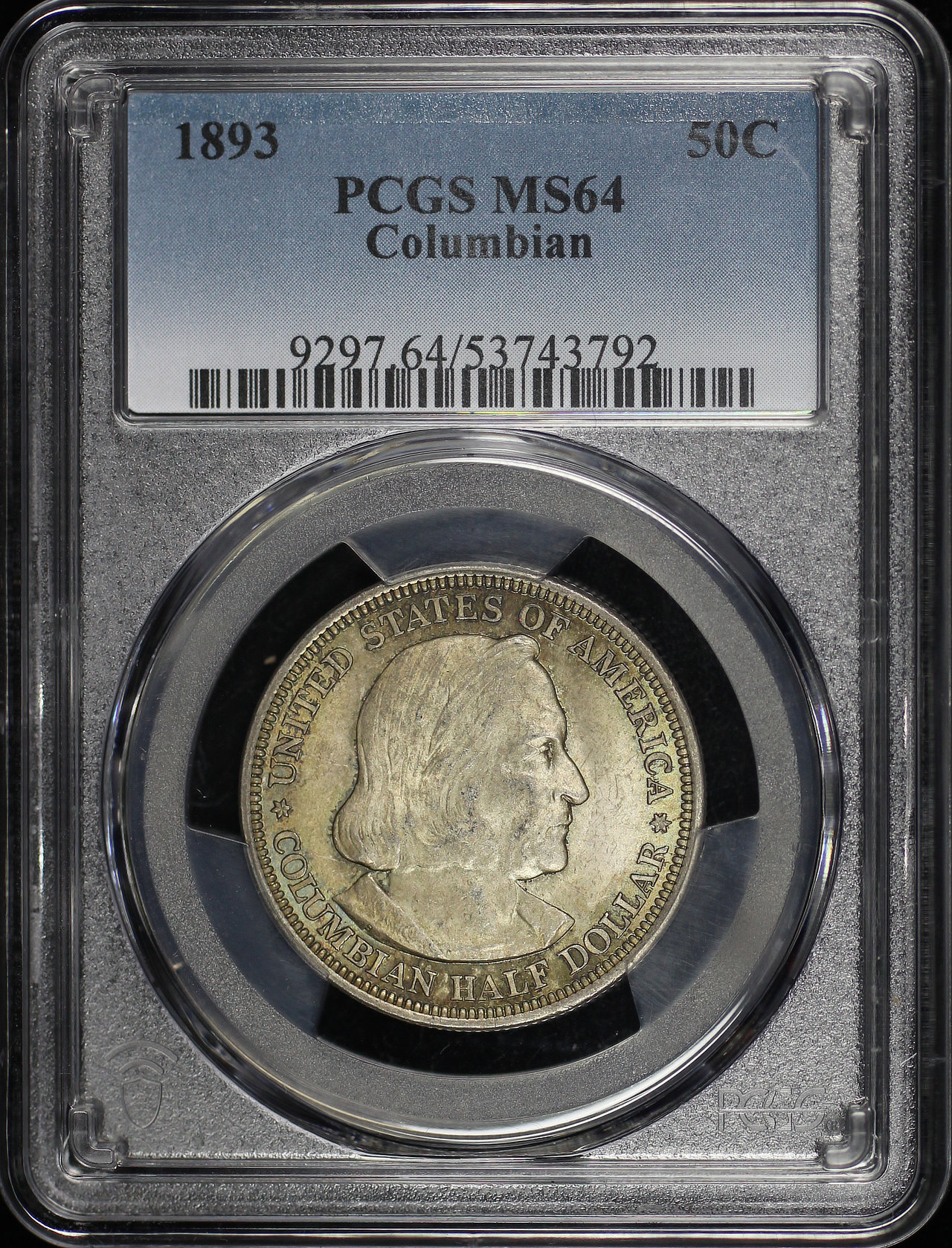Obverse of this 1893 Silver Commemorative Columbian 50C PCGS MS-64