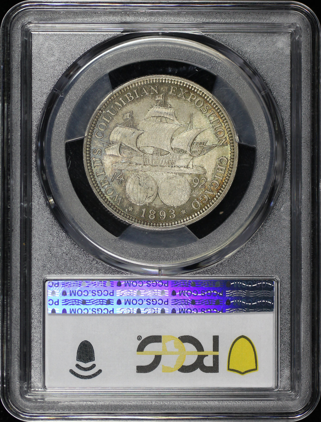 Reverse of this 1893 Silver Commemorative Columbian 50C PCGS MS-64