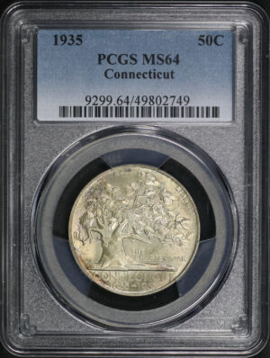 Obverse of this 1935 50C Connecticut Silver Commemorative PCGS MS-64