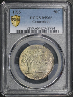 Obverse of this 1935 50C Connecticut Silver Commemorative PCGS MS-66