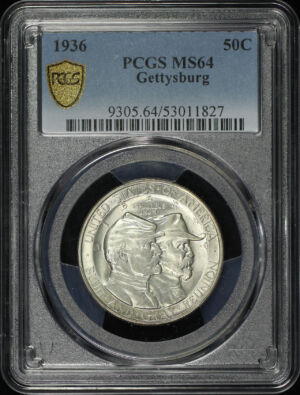 Obverse of this 1936 50C Gettysburg Silver Commemorative PCGS MS-64