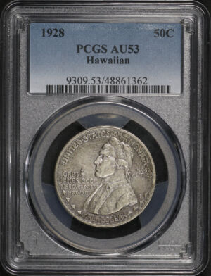 Obverse of this 1928 50C Hawaiian Silver Commemorative PCGS AU-53