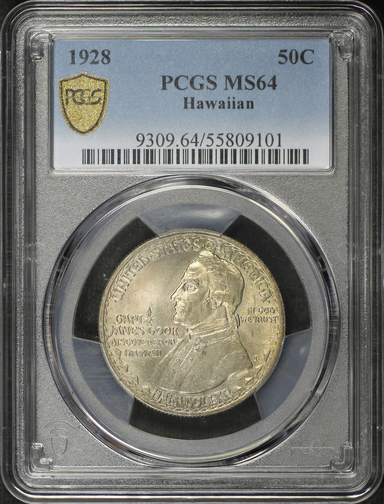 Obverse of this 1928 Silver Commemorative Hawaiian 50C PCGS MS-64