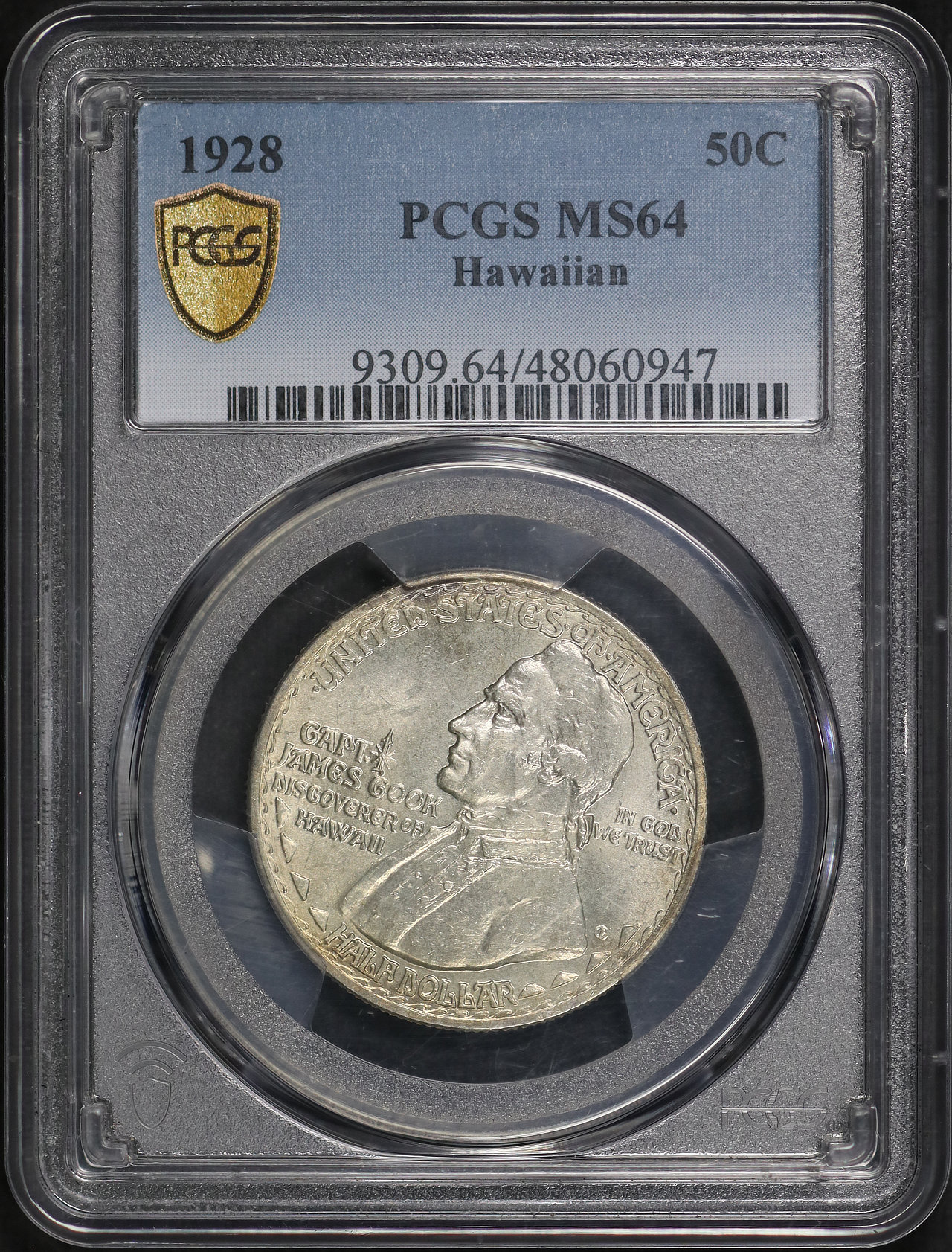 Obverse of this 1928 50C Hawaiian Silver Commemorative PCGS MS-64