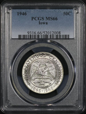 Obverse of this 1946 50C Iowa Silver Commemorative PCGS MS-66