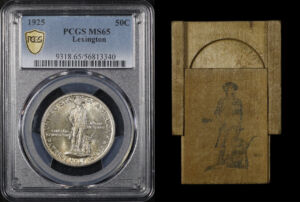 Obverse of this 1925 Lexington 50C Silver Commemorative PCGS MS-65 with Original Wooden Box