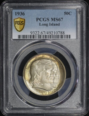 Obverse of this 1936 50C Long Island Silver Commemorative PCGS MS-67