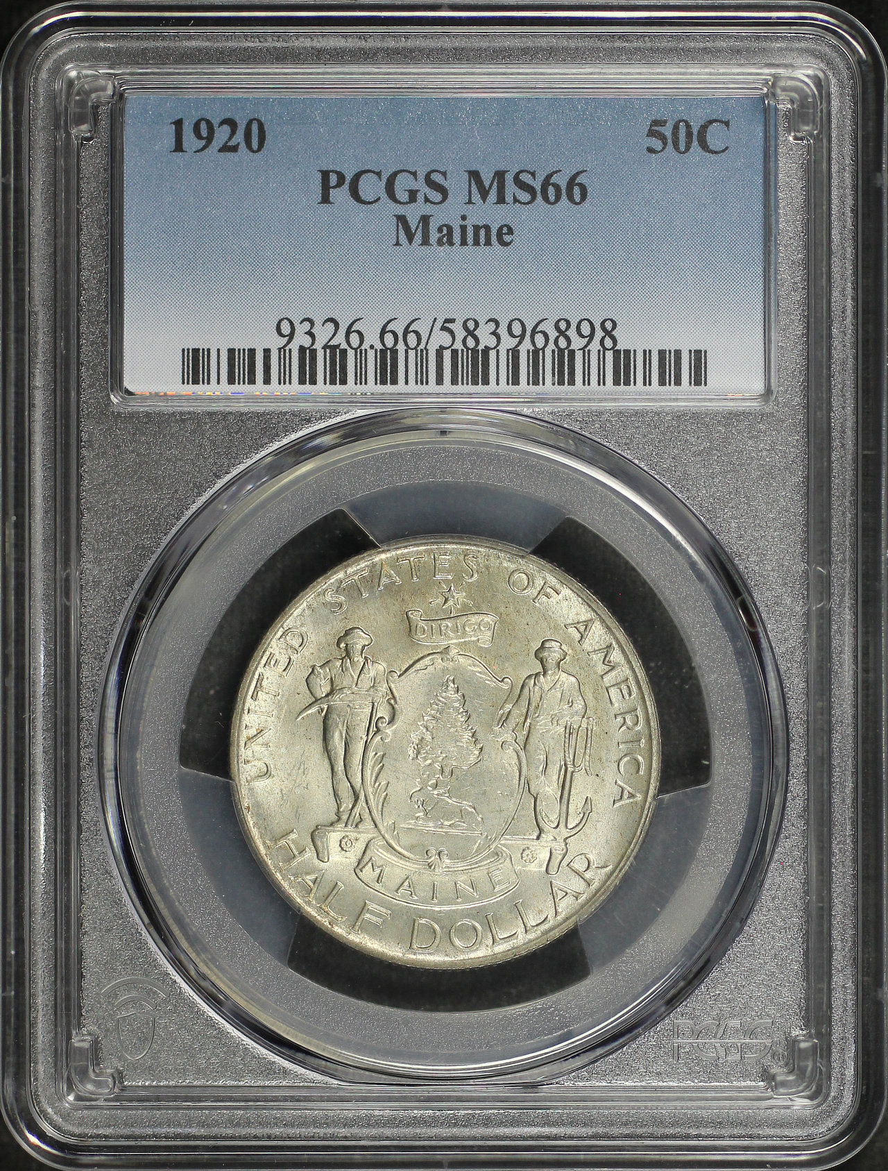Obverse of this 1920 Silver Commemorative Maine 50C PCGS MS-66