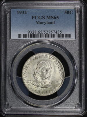 Obverse of this 1934 50C Maryland Silver Commemorative PCGS MS-65