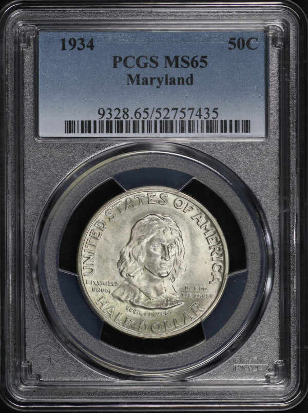 Obverse of this 1934 50C Maryland Silver Commemorative PCGS MS-65
