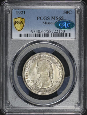 Obverse of this 1921 50C Missouri Silver Commemorative PCGS MS-65 CAC