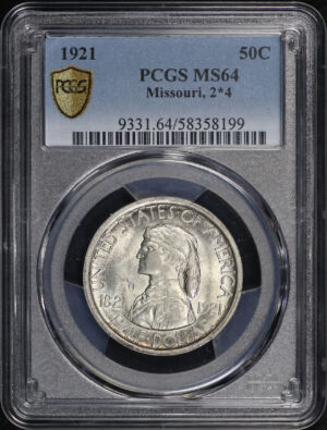 Obverse of this 1921 Silver Commemorative Missouri 2*4 50C PCGS MS-64