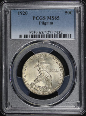 Obverse of this 1920 50C Pilgrim Silver Commemorative PCGS MS-65