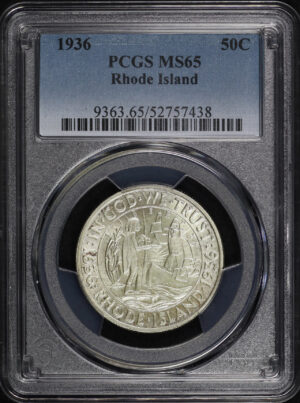 Obverse of this 1936 50C Rhode Island Silver Commemorative PCGS MS-65