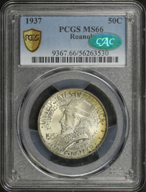 Obverse of this 1937 Silver Commemorative Roanoke 50C PCGS MS-66 CAC