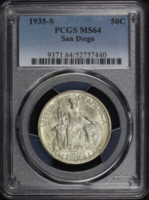 Obverse of this 1935-S 50C San Diego Silver Commemorative PCGS MS-64