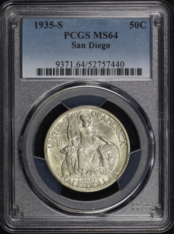 Obverse of this 1935-S 50C San Diego Silver Commemorative PCGS MS-64
