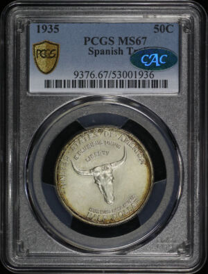 Obverse of this 1935 Silver Commemorative Spanish Trail 50C PCGS MS-67 CAC
