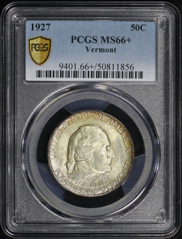 Obverse of this 1927 50C Vermont Silver Commemorative PCGS MS-66+