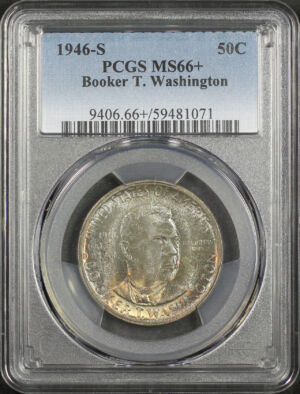 Obverse of this 1946-S Silver Commemorative Booker T. Washington 50C PCGS MS-66+