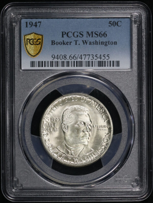 Obverse of this 1947 50C Booker T. Washington Silver Commemorative PCGS MS-66