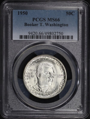 Obverse of this 1950 50C Booker T. Washington Silver Commemorative PCGS MS-66