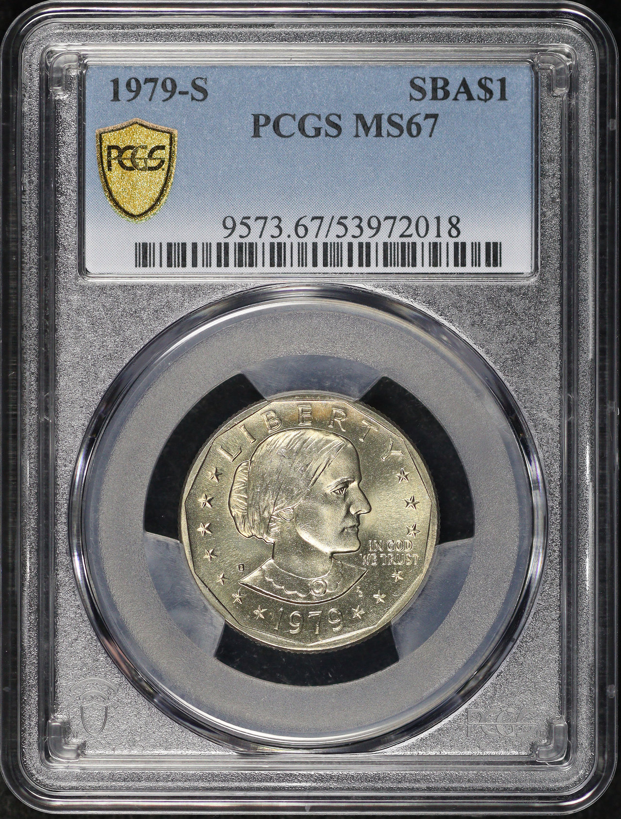 Obverse of this 1979-S Susan B. Anthony Dollar PCGS MS-67