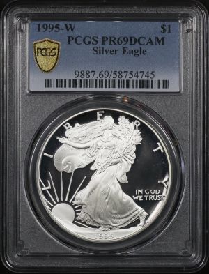 Obverse of this 1995-W American Silver Eagle PCGS PR-69 DCAM
