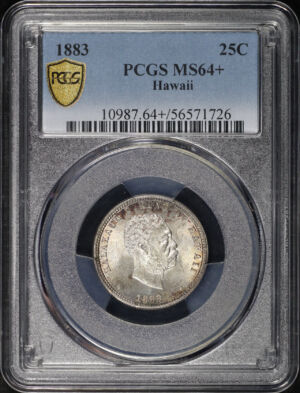 Obverse of this 1883 Kingdom of Hawaii Silver Quarter PCGS MS-64+