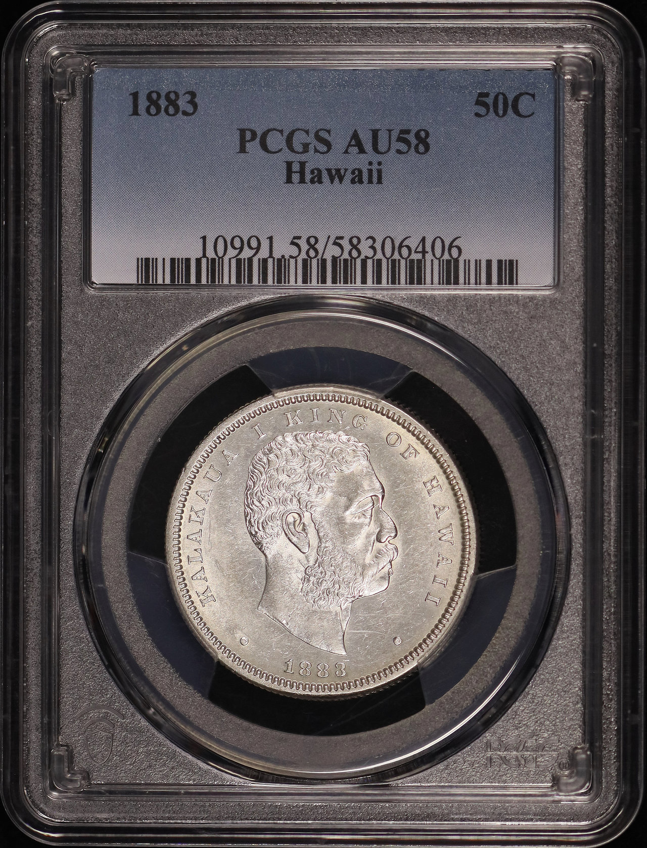 Obverse of this 1883 Liberty Seated Half Dollar Hawaii PCGS AU-58