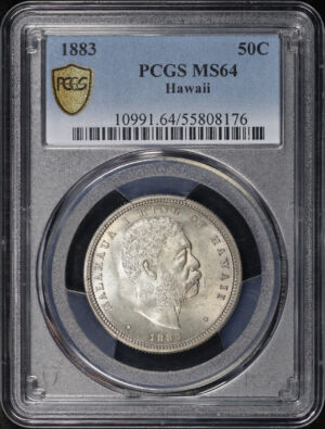 Obverse of this 1883 Kingdom of Hawaii Silver Half Dollar PCGS MS-64
