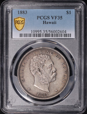 Obverse of this 1883 Kingdom of Hawaii Silver Dollar PCGS VF-35
