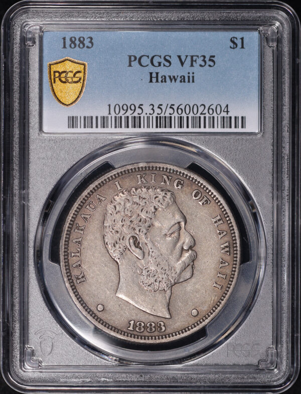 Obverse of this 1883 Kingdom of Hawaii Silver Dollar PCGS VF-35