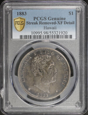 Obverse of this 1883 Hawaii Dollar PCGS XF Details Damaged