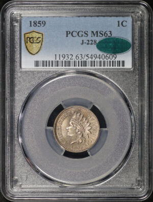 Obverse of this 1859 J-228 1C PCGS MS-63 CAC