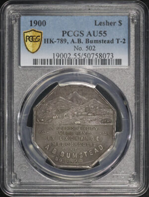 Obverse of this 1900 $1 Territorial HK-789, A.B. Bumstead T-2 No.502 PCGS AU-55