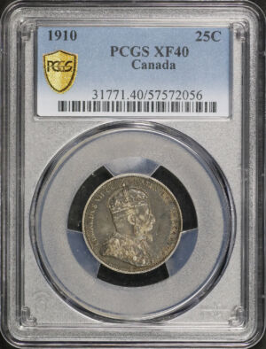 Obverse of this 1910 Canada 25C PCGS XF-40