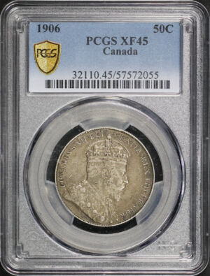 Obverse of this 1906 Canada 50C PCGS XF-45