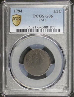Obverse of this 1794 Liberty Cap Half Cent C-1b PCGS G-06 BN